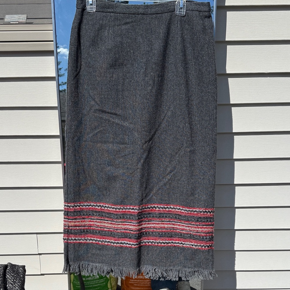 Sag Harbor Gray Maxi Skirt with Pink Fringe